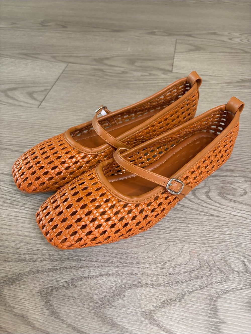 Woven Mary Jane Flats in Cognac